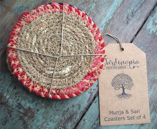 Munja And Reclaimed Fabric Eco Getränkeuntersetzer oder Blumentopfständer, 4 Stück