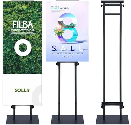 MYOYAY Metall Plakatständer Höhenverstellbar Informationsständer, Stabil Doppelseitiges Präsentationsständer, Schwarzer Posterständer Innen für Hochzeits Geschäftsereignisanzeige