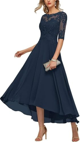 TANPAUL Tee Länge Brautmutterkleider Spitze Kleider für die Mutter der Braut Damen Elegant Chiffon A-Linie Abendkleid mit 1/2 Ärmel
