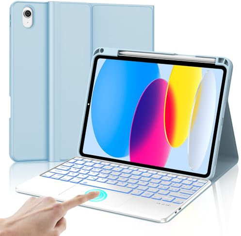 IVEOPPE Tastiera iPad 10/11 Generazione con Touchpad (10.9 2022/A16 11 2025, Cover Tastiera Trackpad Italiano Bluetooth Retroilluminata Staccabile per iPad 10 Gen 2022/11 (A16) Gen 2025, Blu cielo