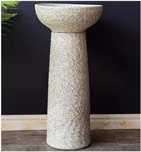 ZTGL Lavabo de Salle de Bain avec Piédestal Complet, Lavabo sur Pied, Lavabo Lavabo Colonne Céramique en Argile Kaolin, Lavabo Rétro Vasque avec Robinet et Drain,A,2 Piece Set