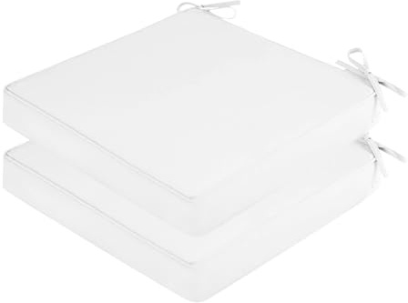 SK Studio 2er Set Stuhlkissen Outdoor wasserdicht Polsterauflage Stuhlauflage Kissen Sitzkissen Bezug abnehmbar mit Eckbändern Weiß, 50x50x5cm