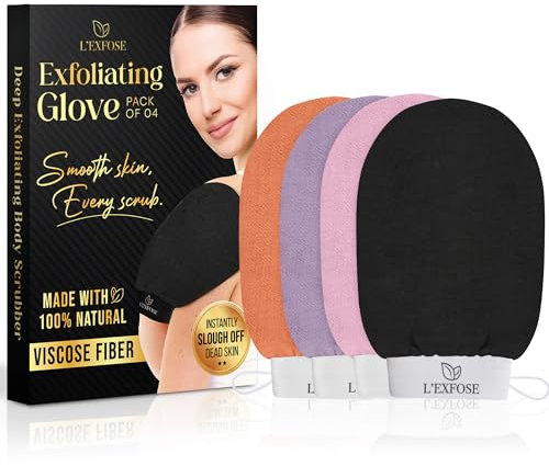 L'Exfose Kessa Hammam-Peeling-Handschuh für die Dusche, koreanischer Peeling-Handschuh, Körperschrubber, ideal für abgestorbene Haut, Keratose, Pilaris und Selbstbräuner, um den Hautton zu verbessern,