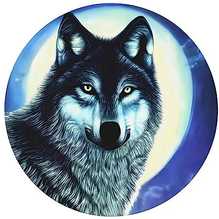 FInpan Wolf Under Moon Runde Elastische Tischdecke, Wasserdicht Und Abwischbar, Elastische Ränder, Geeignet Für Runde Tisches