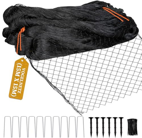 15m x 15m Vogelschutznetz, Vogelnetz mit 6cm Feinmaschig für Gartennetz, Teichnetz als Katzennetz für Balkon, UV-beständig Obstbäumenetz Laubnetz mit 6 Bodenanker