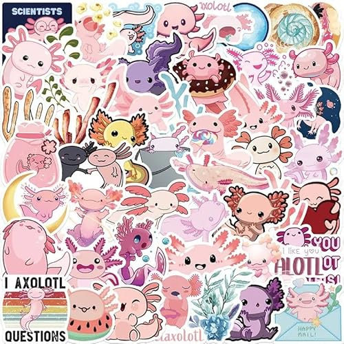 Axolotl Sea Creatures Calcomanías de vinilo – Juego de 50 troqueladas – Adecuado para portátiles, teléfonos, fundas, paredes, equipaje, libros y botellas de agua