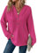 Dokotoo Damen Kapuzenpullover Knopfleiste V-Ausschnitt Hoodie Pullover Langarm Herbst Winter Kapuzenpulli Casual Waffel Sweatshirt Oberteil Pulli, rosenrot, L