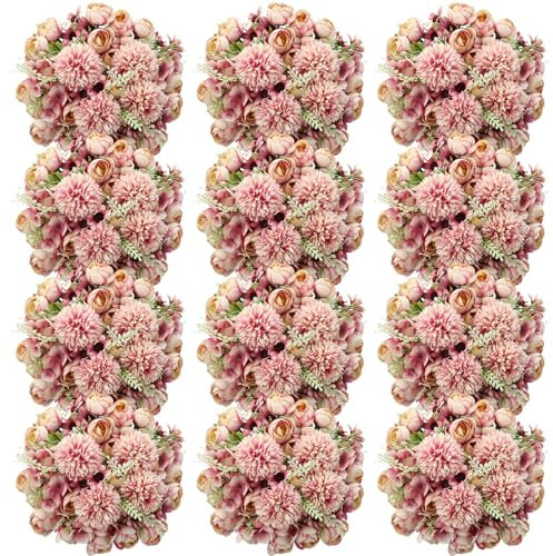 Tigeen Künstliche Pfingstrosen, Kunstrosen, Seidenblumen, Hortensien, künstlicher Blumenstrauß für Hochzeit, Tischdekoration, Blumenvase, Heimbüro, Brautdekoration, Fuchsia, 12 Bündel