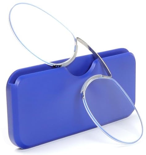 MMOWW Lesebrille mit Universal Kompaktetui für Damen und Herren, Ultraleichtes Monokel Lesehilfe Mini Nasenclip Drahtwicklung ohne Rahmen (Blau, +2.0)