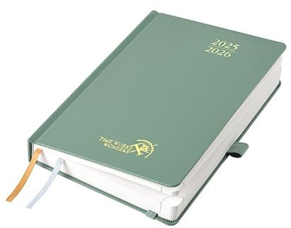 POPRUN Tagesplaner 2025 2026 Hardcover 21,5 x 14,5 cm, Tageskalender A5 1 Tag 1 Seite (Montag - Sonntag), Terminplaner (Aug.2025-Jul.2026) mit Stiftschlaufe - Mitternachtsgrün