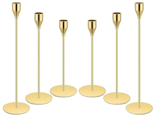 Kerzenständer, Silber/Schwarz Kerzenhalter für Kegel Kerzen, Kegel Kerzenhalter dekorative Kerzenhalter für Hochzeit, Essen, Party, Jahrestag (Gold, 6 Stück)