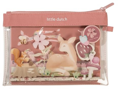 Little Dutch Schreibset (Etui, Notizbuch, Sticker, Lineal, Radiergummi, Bleistift, Anspitzer und Schablone) Kinder Mädchen REH rosa - Fairy Garden