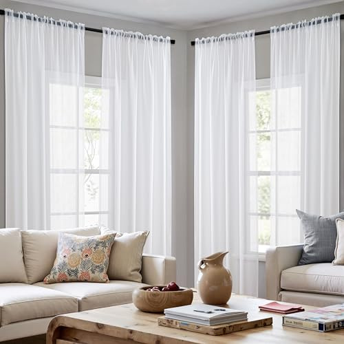 MIULEE Vorhänge Gardinen, Stangendurchzug Weiß, 4er Set 215x140cm aus Voile | Transparente Gardine aus Voile, Luftig Leicht, Einfarbig Dekoschal für Wohnzimmer & Schlafzimmer