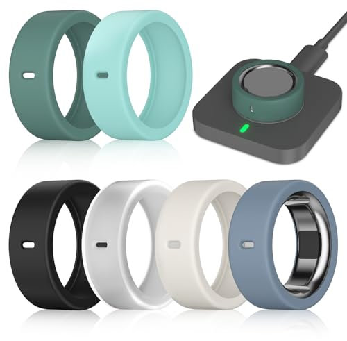 6 Pack Rings Cover Compatible with Oura Ring Gen 4/Oura Gen 3/Ultrahuman Ring Air, Surport Charging with Cover on, Anti-Scratch Elastic Silicone Rings Protector Case for Men Women Working Out Gym