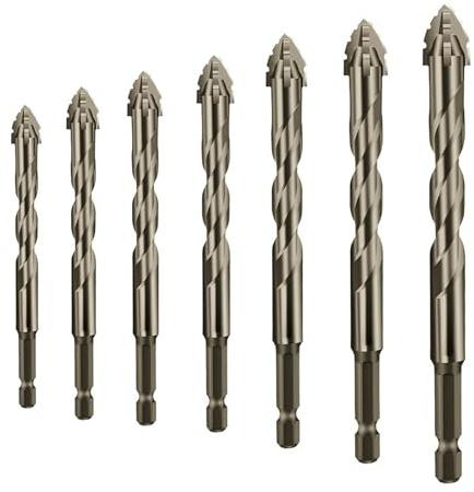 DSXVJHD Masonry Drill Bits Set, Heavy Duty Concrete Drill Bit, Efficient Hammer Drill Bit Set for Brick/Porcelain/Glass/Wood, Industrial Strength Tile Drill Bits (7)