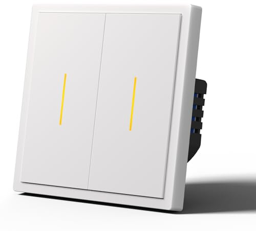 MVAVA Alexa Lichtschalter, WLAN-Smart-Lichtschalter kompatibel mit Alexa/Google Home, Unterputz funktioniert mit Tuya/Smart Life App, Neutralleiter, 2-Fach 1-Weg, Weiss
