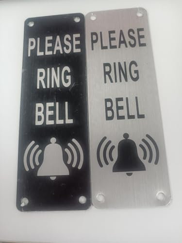 2 Pcs Aluminio Metálico Letreros Puerta,Letrero Timbre Personalizado, Señal Adhesiva Picar Timbre,con Orificios Pretaladrados,Please Ring The Bell Sign Fácil Montaje Puerta o Placa Pared (15 x 5 cm)