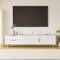 Jaxenor 175cm TV Schrank mit 2 Schubladen und 2 Schranktür, Moderner TV Board mit Stauraum, Fernsehschrank mit Marmorstruktur, Fernseher Schrank für Wohnzimmer, Goldenen Griffen und Füßen, Weiß