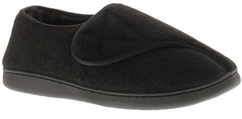 Dr Keller Vince Men's Wide Fit Comfort Slippers Adjustable Touch-Close Fastening Faux Fur Lined Indoor Shoe Non-Slip Sole Ideal for Swollen, Diabetic & Orthopaedic Feet Black 10 UK