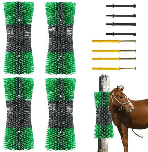 Creperture 4 Stück Kratzbürste Pferde Für Vieh, Gebogen Tierhaltungsbürste Kuh Pferd Nylon Massagebürsten Massagebürste Zur Linderung Von Juckreiz Für Fell Wie Kühe, Schafe, 19 x 43,7 x 10cm,Grün+Blau