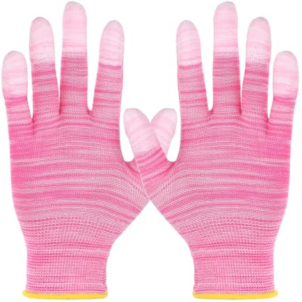 sourcing map 12Set Anti-Static Gloves Electrostatic Protective Gloves with PU Fingertips Large Size for Automotive Vinyl Wraps and Decal Applications, Pink