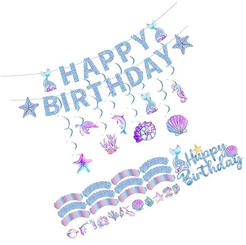 LALADEFIEE 1 Satz Meerjungfrau Geburtstagsparty Deko Ocean Thema Banner Toppers Wrapper für Unvergessliche Feiern für und Außendekoration