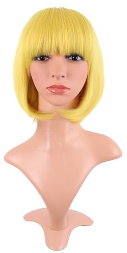 MapofBeauty 12 Inch /30 cm Fashion Lady Short Straight Synthetic Flat Bangs Bob Wig (Yellow)