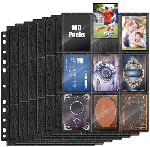 PLAPOT 100 Pezzi Custodie per Carte da Collezione Doppia Faccia, 1800 Tasche Raccoglitore Pokemon, 11 Fori per Gioco Collezionabili, Buste per Foto Basket Calcio