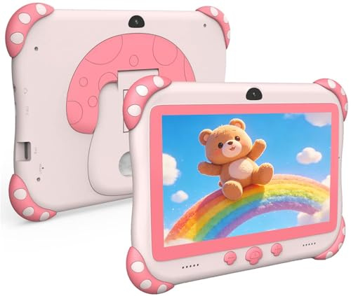 Ascrecem Kids Tablet Android 7 inch Childrens Tablet for Kids with WiFi Dual Camera Parental Control 32GB ROM 128 GB Expand Toddler Tablets with Kid Software Educational Games Ages 3 to 7 Years (Pink)