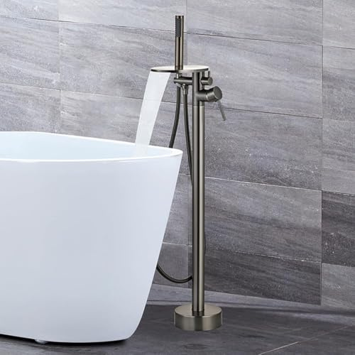 KUNYOS Freistehende Armatur Badewanne Wasserfall 360° Drehbar Wasserhahn Bad Dusche Mit 2 Strahlarten Wasserauslässe,Grau
