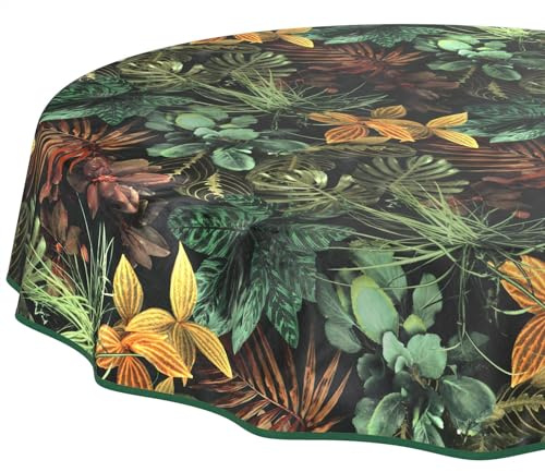 Wachstuchtischdecke Tischdecke abwaschbar Wachstischdecke pflegeleicht wasserabweisend Lotuseffekt Gartentischdecke Tropia Rund 140 cm mit Saum (Eingefasst)