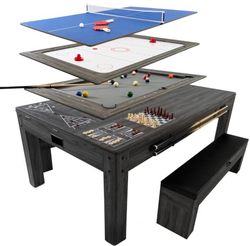 7 in 1 Spieltisch und Esstisch Billardtisch Tischtennis Airhockey Schach Backgammon Shuffleboard Partyunterhaltung Home Office Erwachsene Komplettes Spielset für die ganze Familie mit Zubehör