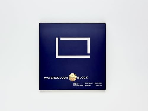 Mypaperworld Quadratische Aquarell Block Aquarellpapier 300 g 100% Baumwolle, 18X18 cm, 20 Seiten, Kaltgepresst