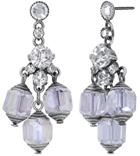 Konplott: pendelnde Ohrstecker Crystal Snake big, moderne dreifache Gipsy-Ohrstecker mit geschliffenen Kristallkugeln, für Damen/Frauen (weiß)