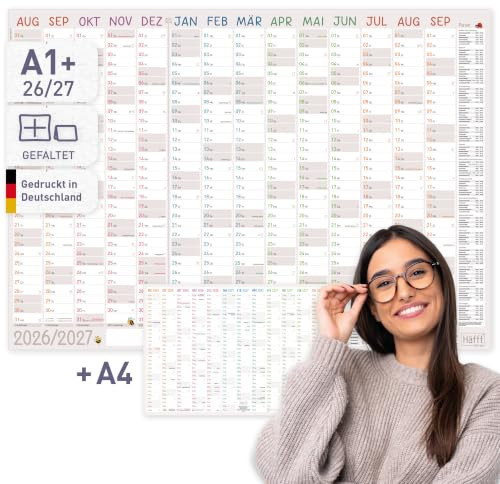 Häfft® XXL Wandkalender 2026 2027 groß A1+ Kita-Planer | Aug. 26 - Sep. 27, Wandplaner für Erzieherinnen und Erzieher (89 x 63 cm) gefaltet / gefalzt - viel Übersicht & Platz