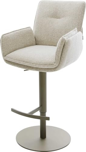 DELIFE Barstuhl NELA-Flex Drehfuß höhenverstellbar Metall Titanfarben Webstoff Soft Beige