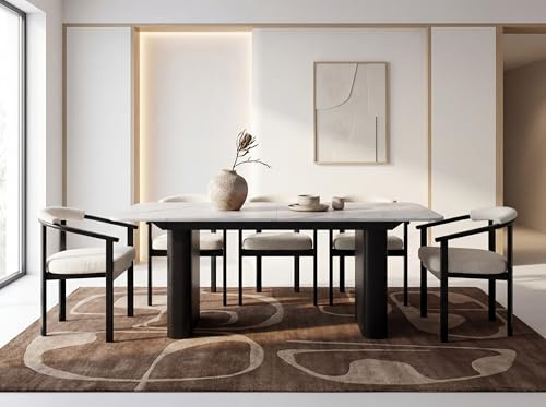 WFL GROUP Ausziehbarer Rechteckiger Esstisch – XXL Modernes Design mit Schwarzem Metallgestell – für 10-14 Personen, 200 x 90/300 cm – Marmor Weiß