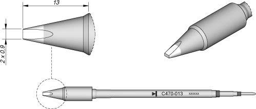JBC Lötspitze Serie C470, Meißelform, C470013/2,0 x 0,9 mm, gerade C470013 (Lötkartusche 470 4700 C470- Loetkartusche Loetpatrone Loetspitze Lötpatrone T470)