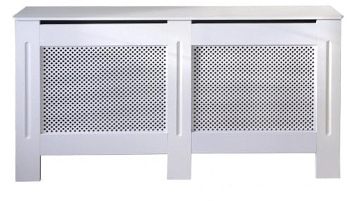 Jack Stonehouse White Painted Traditional MDF Wood Radiator Cover Cabinet with Cross Diamond Design - Large