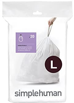 simplehuman CW0405 Code L passgenaue Müllbeutel, 18 Liter, Packung mit 20, weißer Kunststoff