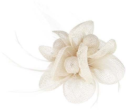 GEMVIE Bibi Mariage Femme Petit Chapeau Pince à Cheveux Fleur Broche Beige