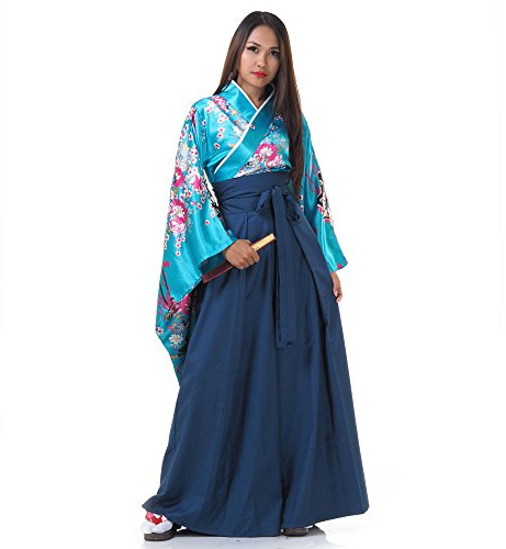 PRINCESS OF ASIA Hochwertiges Japan Damen Geisha Samurai Kriegerin Kimono Outfit Kostüm Hanfu Kleid Kanna aus Baumwolle & Satin