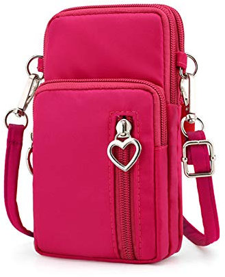 Oxford Crossbody Wrist Bag Carrying Case Cellphone Pouch for iPhone 16 16 Pro 15 14 13 12 11 XR iPhone SE Google Pixel 9 8 8a 7a 7 6a Samsung Galaxy S24 S23 S21 FE S22 A52s A54 (Pink)