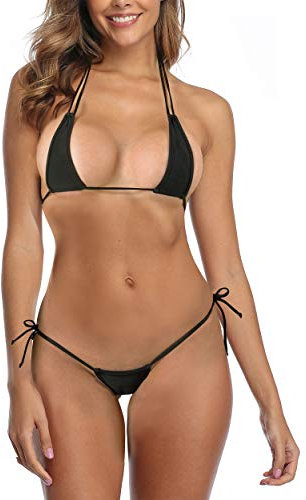SHERRYLO Extrem Kleiner Bikini, G-String, er Mini-Tanga, sexy Badeanzug für Teenager/Frauen, Triangel, Exotischer Badeanzug, Schwarz, Einheitsgröße