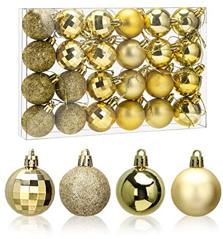 Aitsite 24 Stück Weihnachtskugeln 4 cm Weihnachtsbaum Gold, Christbaumkugeln Kunststoff Bruchsicher Weihnachtsbaumkugeln Christbaumschmuck Christbaumkugeln für Festival Dekorationen