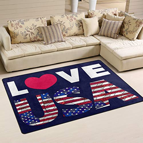 linomo Area Rug Teppich Liebe USA Amerikanisch Flagge Boden Teppiche Fußmatte Wohnzimmer Wohnkultur,Teppiche Flächenmatten für Kinder Jungen Mädchen Schlafzimmer 60 x 39 Zoll