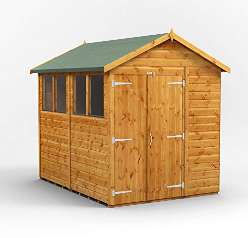 POWER High Grade Premium Apex Garden Wooden Shed with Double Door, Security Features, Door & Window Flexibility, made from Extra Thick Timber & Toughened Glass