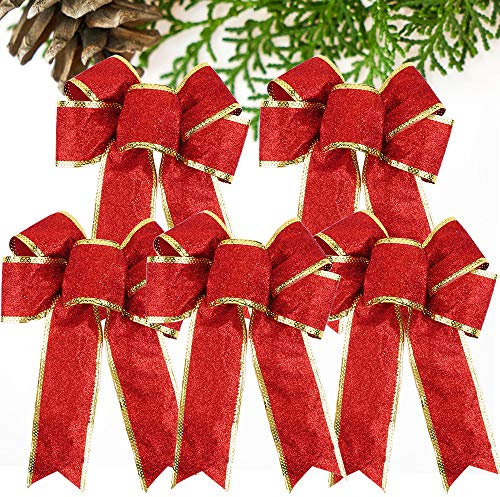 VINFUTUR 5 x Christmas Ribbon Bows 23 cm Large Size Butterfly Bow Ribbon Ornaments Christmas Decoration for Garland Gifts Crafts