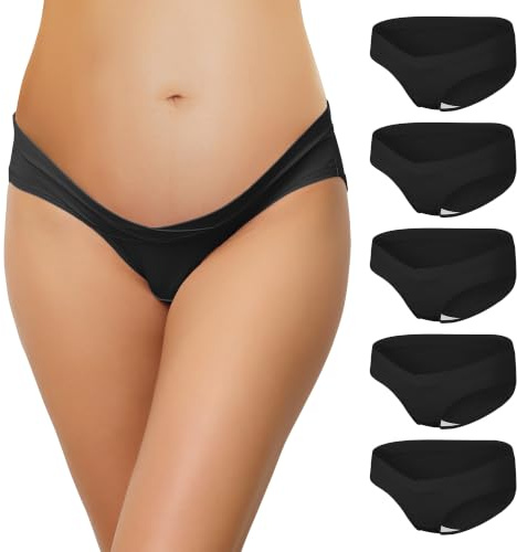 INNERSY Umstandsunterhosen Damen Baumwolle Unterbauch Umstandsslips 5 Pack | Niedrige Taille Schwangerschafts Unterhosen, Wochenbett Unterwäsche, V-Form Postpartum Slip, Bequeme Kaiserschnitt Unterhose