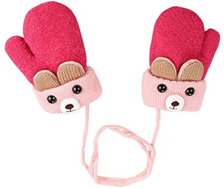 Baby Kleinkind Winter Handschuhe Fäustlinge auf Schnur Niedlicher Warm Baby Fäustel mit Plüsch Winter Weich Doppelt Strickhandschuh Kinder Schnee Handschuhe für Baby Mädchen Jungen 0-3 Jahre Geschenk